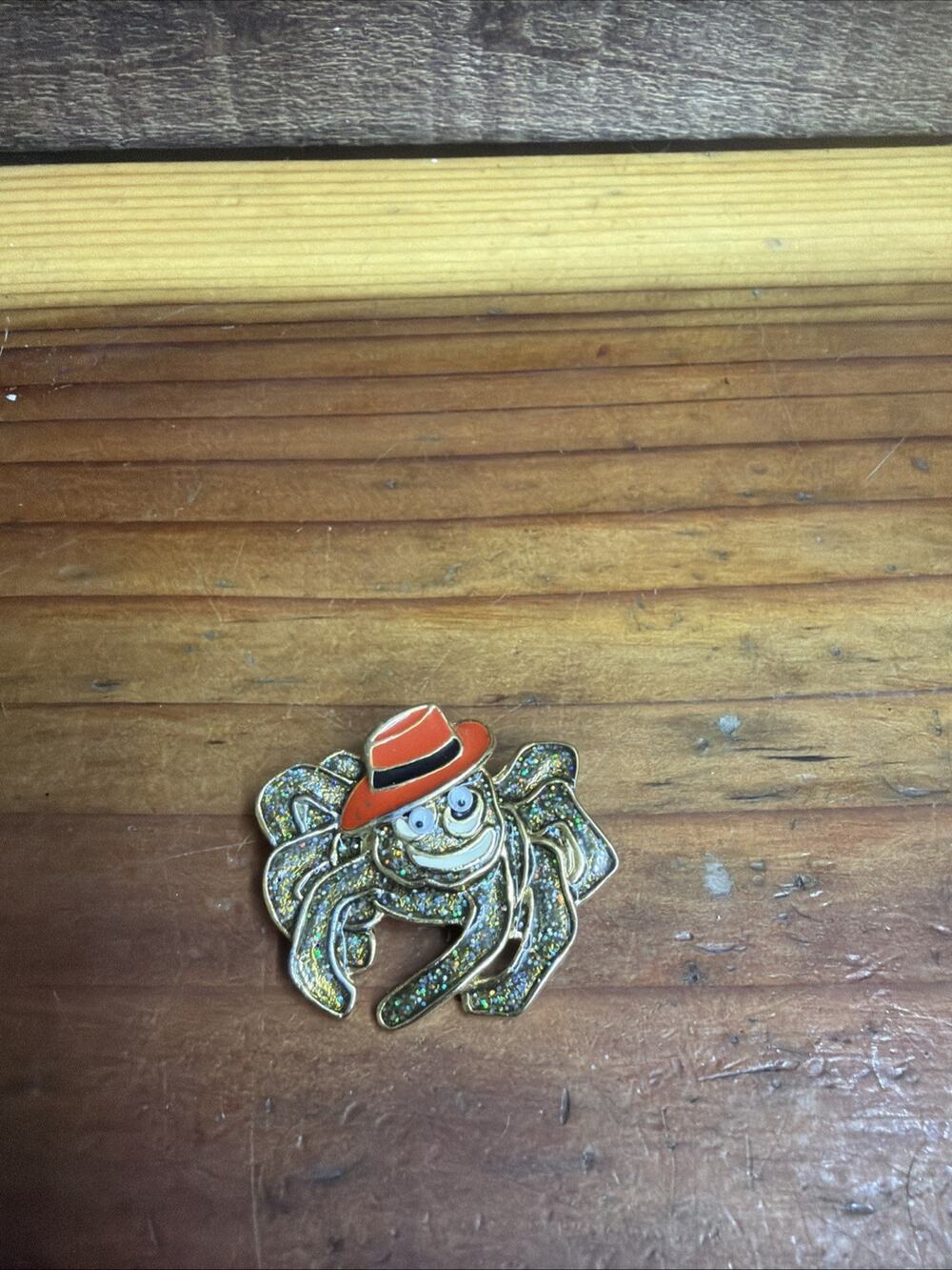 Glitter Spider In Hat Halloween Pin Brooch